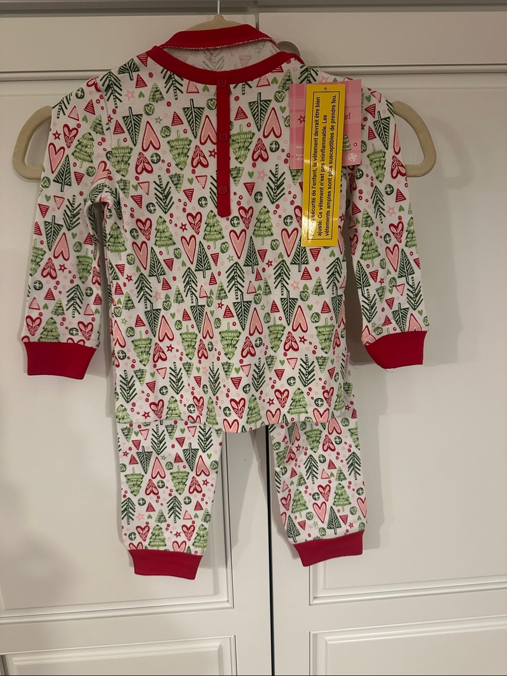 American Girl White Red and Green Holiday Tree Heart Pajama Set. Size 4. NWT